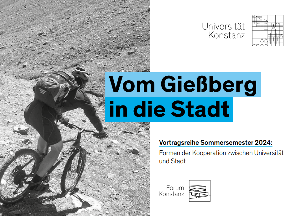 Fotografie eines Mountainbikers der einen Berg hinunterfährt plus Titel der Veranstaltung