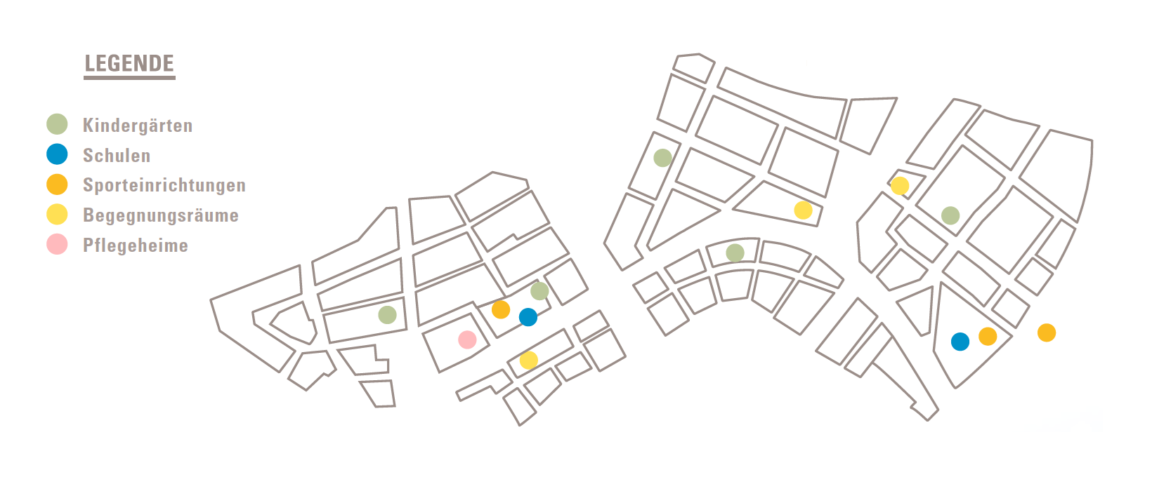 Grafik mit Übersicht der sozialen Einrichtungen im neuen Stadtteil Hafner
