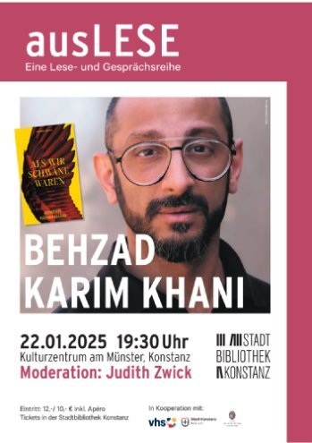 Plakat für die Veranstaltung mit dem Autor Behzad Khani