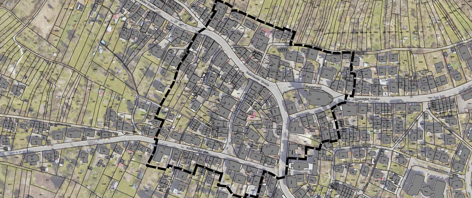 Luftbild vom Geltungsbereich des Bebauungsplans "Ortsmitte Wollmatingen"